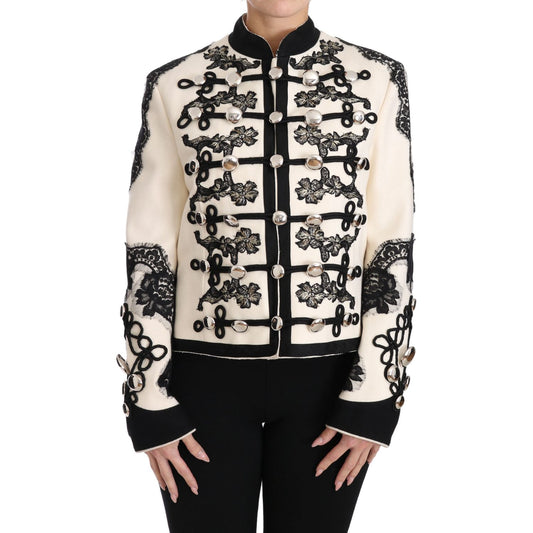 Dolce & Gabbana White Wool Black Floral Baroque Jacket JKT2317-36