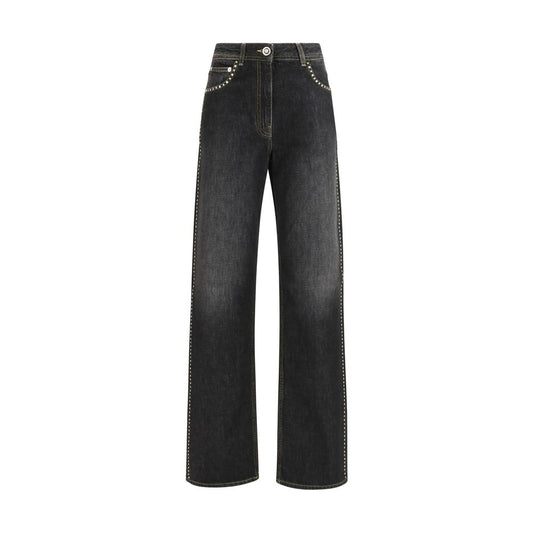 Versace Black Cotton Straight-Leg Jeans 1728,26,27,72470364320,Black,Clothing,Jeans Denim - Clothing,New with tags,Straight-Leg Jeans - Jeans Denim - Clothing,Versace,Women