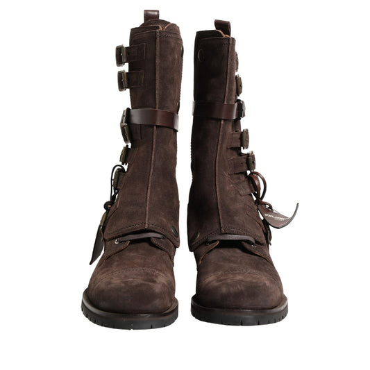 Dolce & Gabbana Brown Suede Leather Combat Ankle Boots Shoes