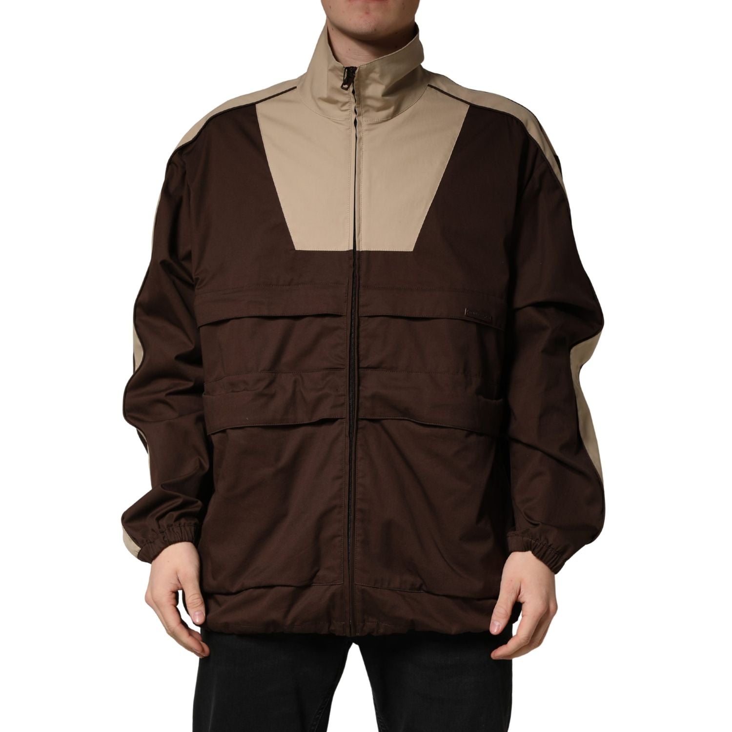 Dolce & Gabbana Brown Beige Cotton Zip Windbreaker Jacket