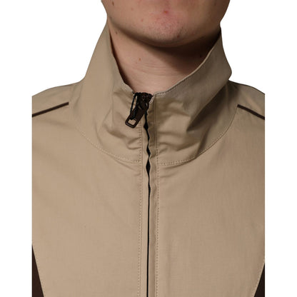 Dolce & Gabbana Brown Beige Cotton Zip Windbreaker Jacket