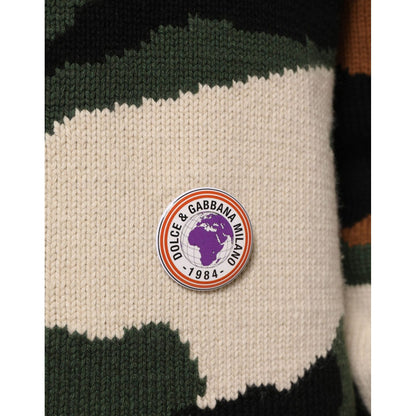 Dolce & Gabbana Multicolor Intarsia-Knit Camouflage Pullover Sweater