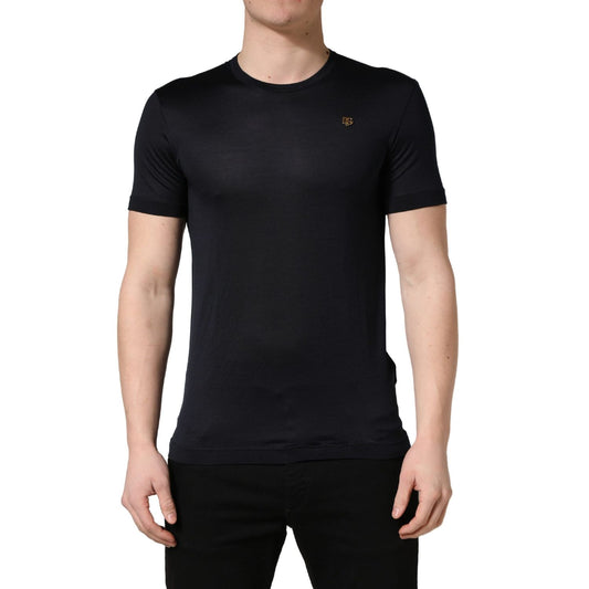 Dolce & Gabbana Dark Blue DG Logo Silk Men Crew Neck T-shirt