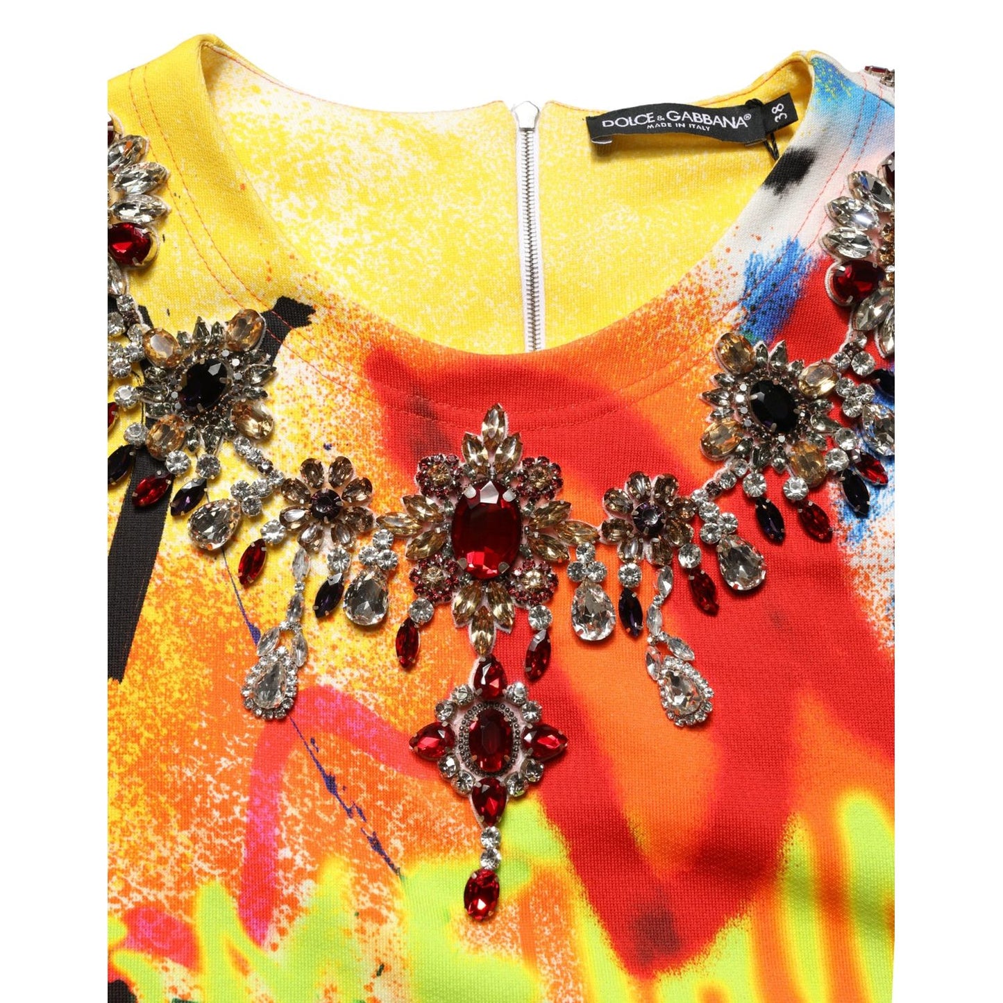 Dolce & Gabbana Multicolor Graffiti Crystals Crop Jersey Top