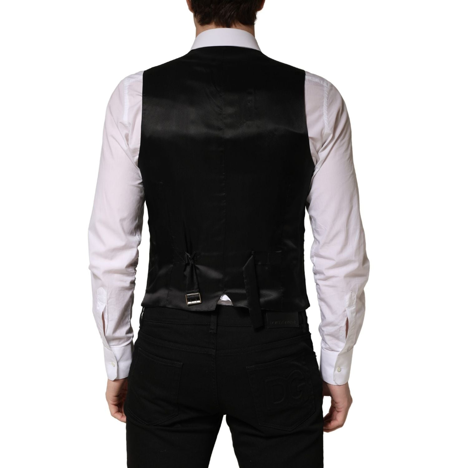 Dolce & Gabbana Black Wool Single Breasted Men Waistcoat Vest