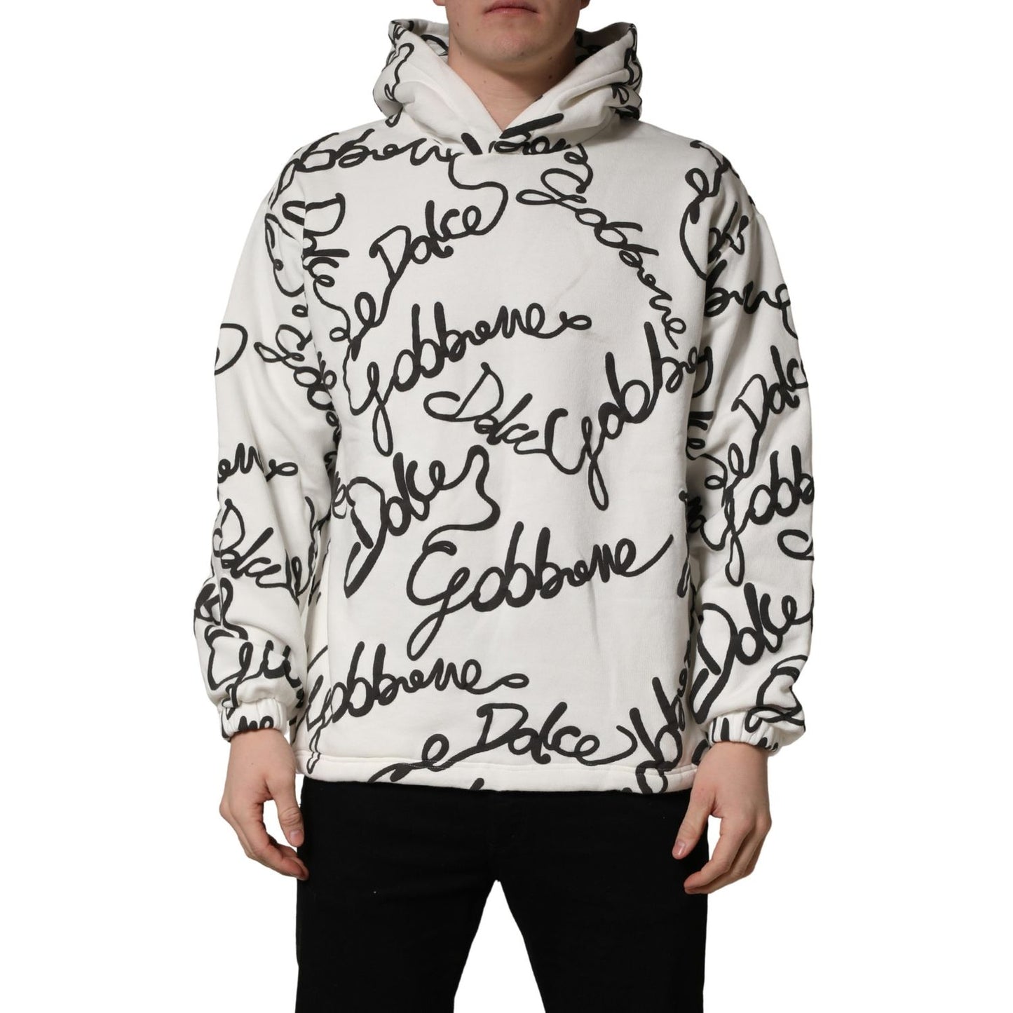 Dolce & Gabbana White Script Logo Print Cotton Sweatshirt Sweater