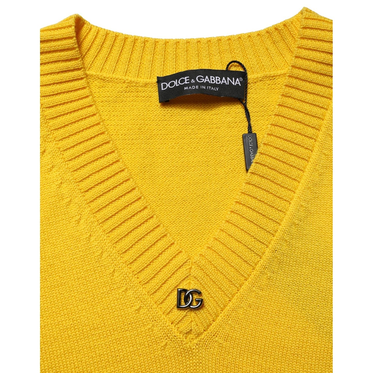 Dolce & Gabbana Wool Knitted V-Neck Pullover Yellow