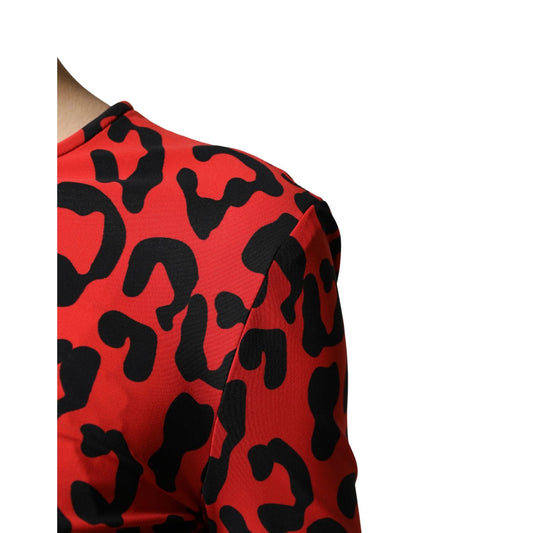 Dolce & Gabbana Red Leopard Print Long Sleeves Midi Dress