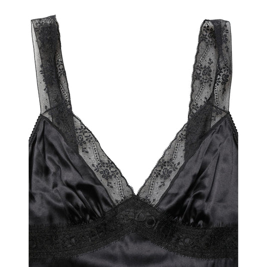Dolce & Gabbana Black Silk Lace Trim Camisole V-neckline Tank Top
