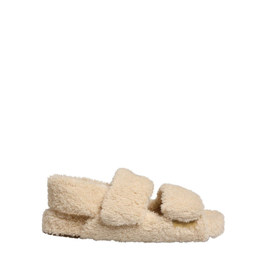 Dolce & Gabbana Beige Faux Fur Slides Men Flats Sandals Shoes