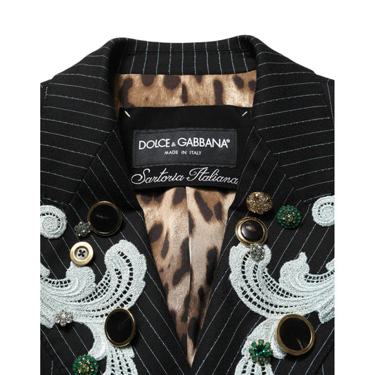 Dolce & Gabbana Black Stripe Double-Breasted Blazer Jacket