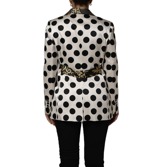 Dolce & Gabbana White Brocade Polka-Dot Print Blazer Jacket