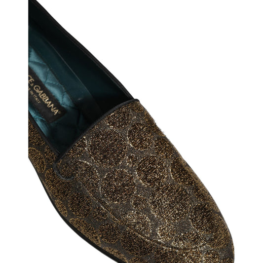 Dolce & Gabbana Gold Lurex Glitter Men Slip On Loafers Shoes