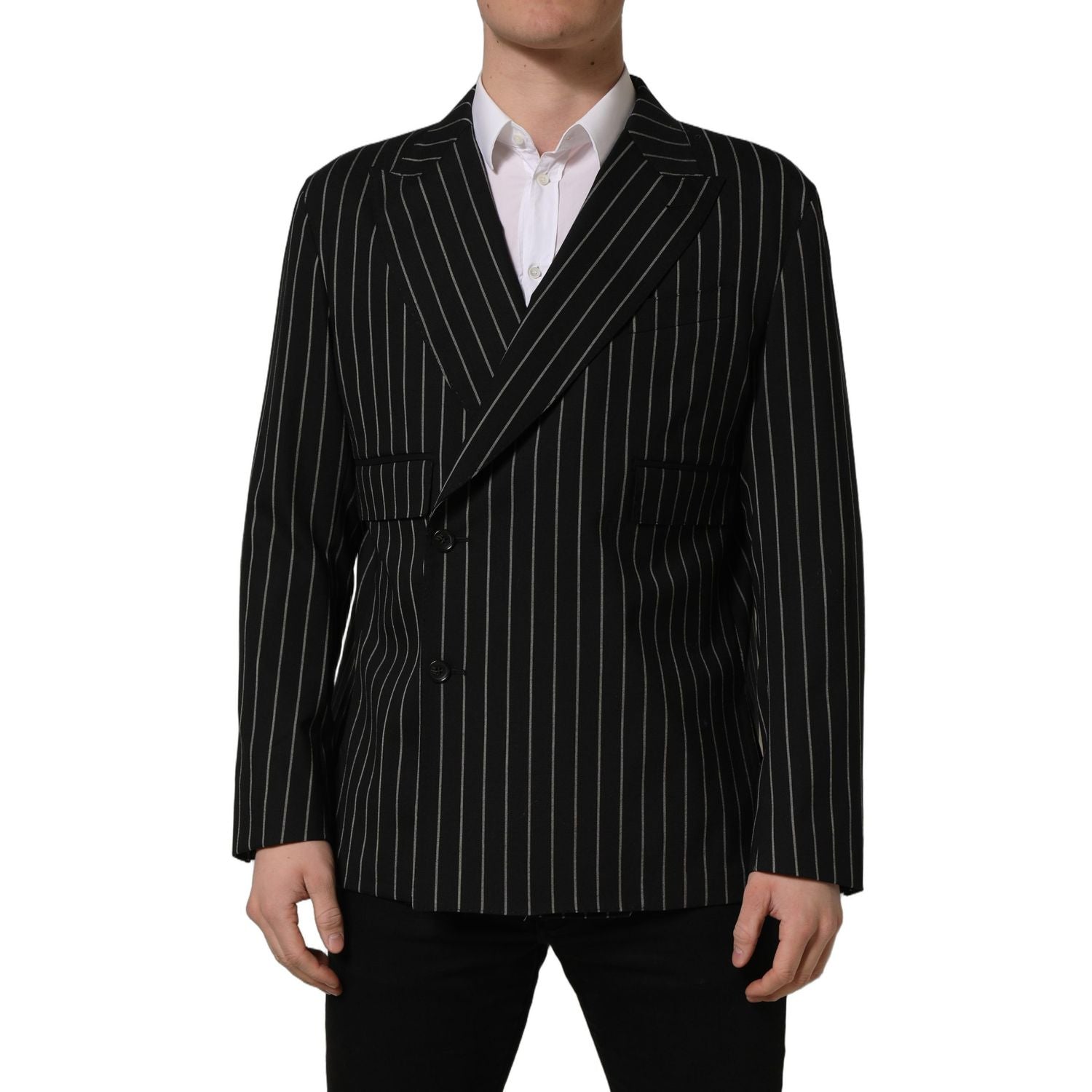 Dolce & Gabbana Black Stripes Wool Double Breasted Jacket