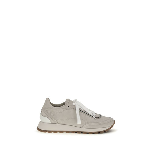 Brunello Cucinelli Gray Calf Leather Bos Taurus Athletic Sneakers