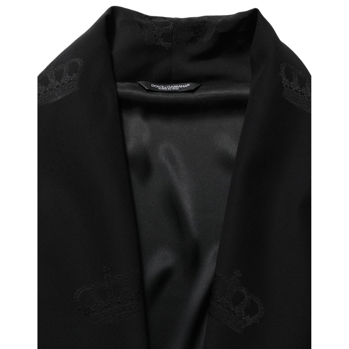 Dolce & Gabbana Black 100% Silk Robe Men Wrap Coat Jacket
