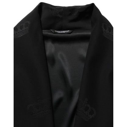 Dolce & Gabbana Black 100% Silk Robe Men Wrap Coat Jacket
