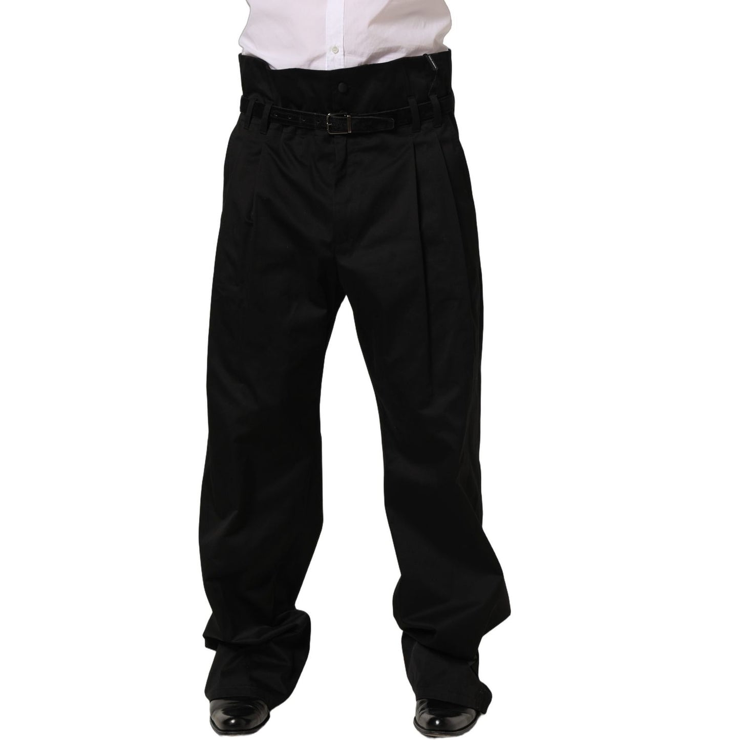 Dolce & Gabbana Black Cotton Straight Leg DressTrouser Pants