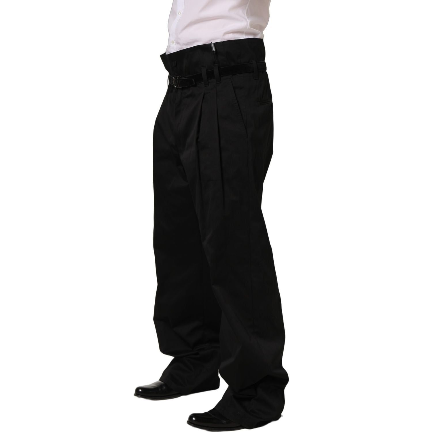 Dolce & Gabbana Black Cotton Straight Leg DressTrouser Pants