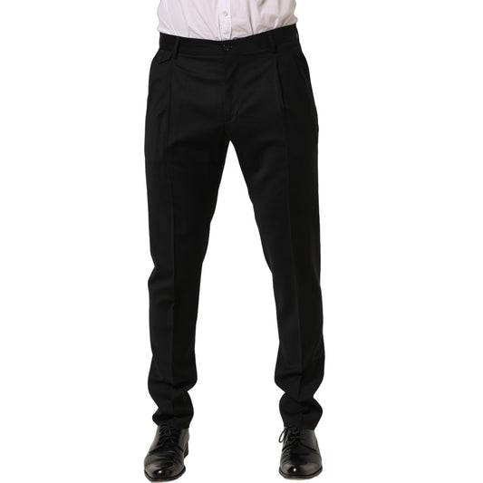 Dolce & Gabbana Black Wool Tapered Leg Men Dress Trouser Pants