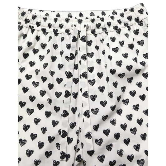 Dolce & Gabbana White Graphic Heart Print Men Trousers Pants