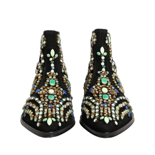 Dolce & Gabbana Black Embellished Chelsea Ankle Boots Shoes