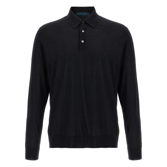Kiton Black Wool Polo Shirt