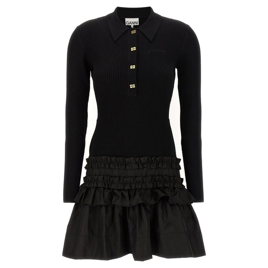 Ganni Black Viscose Short Dress
