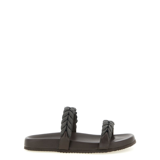 Brunello Cucinelli Brown Leather Slides