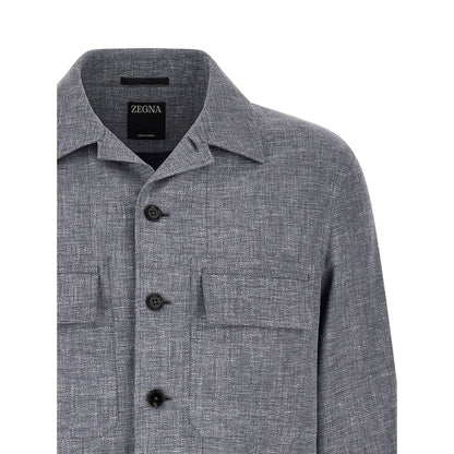 ZEGNA Blue Linen Blouse