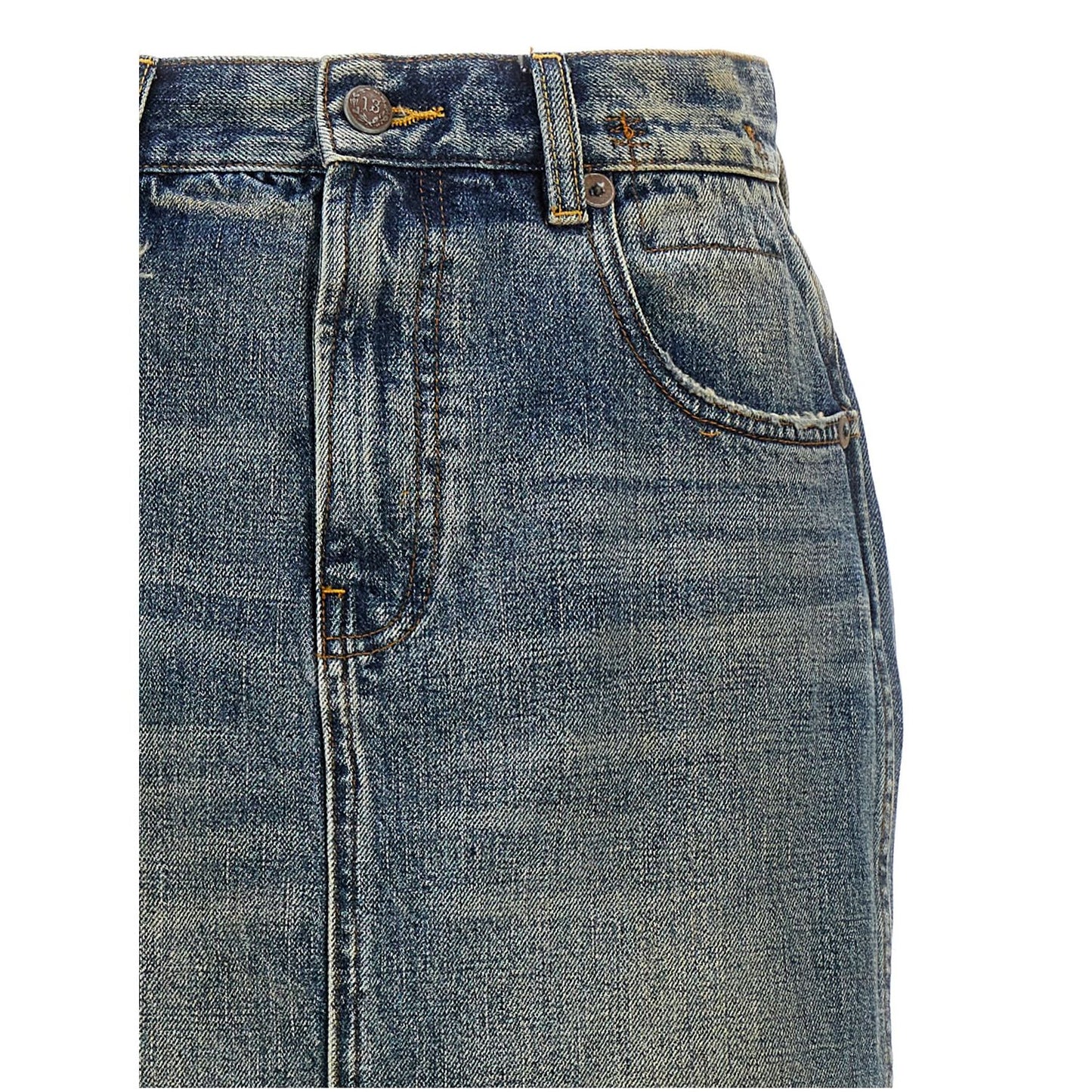 R13 Blue Cotton Mini Skirt