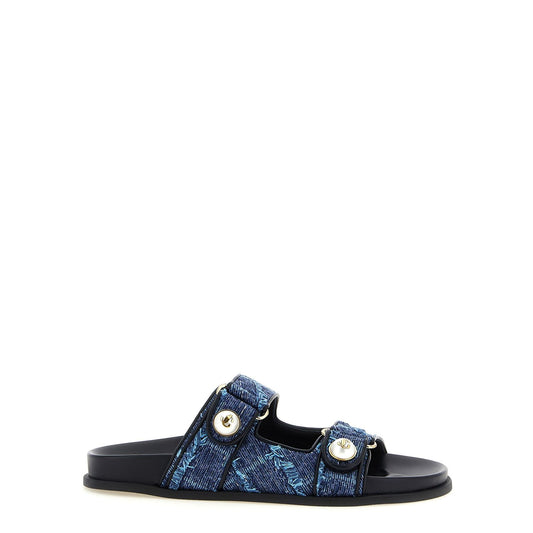 Jimmy Choo Blue Tencel Slides