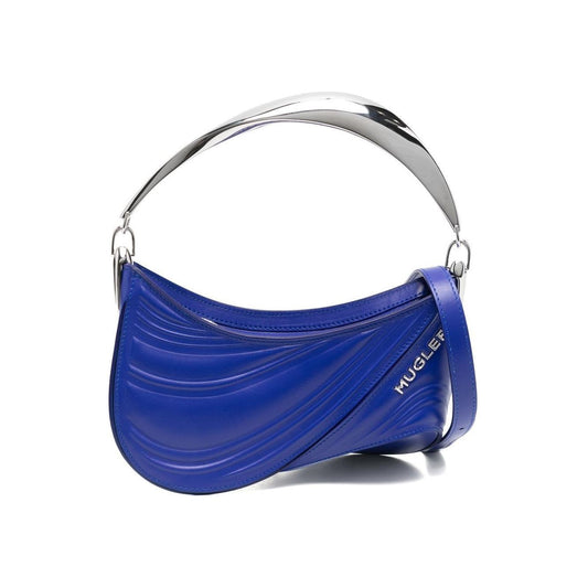 MUGLER Small Spiral Curve 01 Embossed Tote Bag Blue Shoulder Mugler Dark Slate Blue