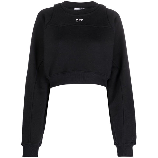 Off White Printed Crop Sweatshirt