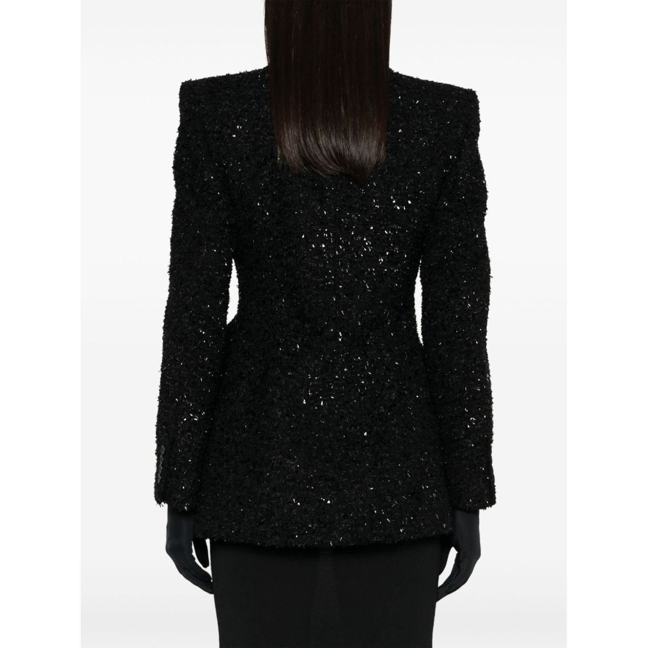 Balenciaga Hourglass tweed-texture padded-shoulder wool-blend blazer Jackets
