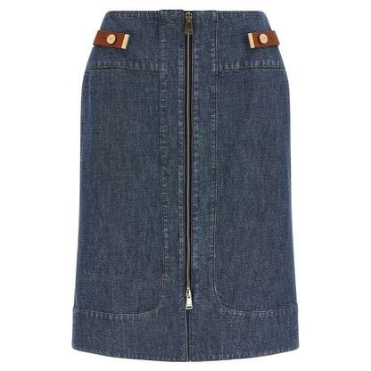 Fendi Blue Cotton Midi Skirt