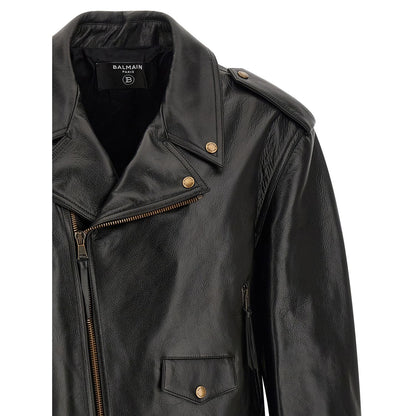 Balmain Black Calfskin Leather Jacket