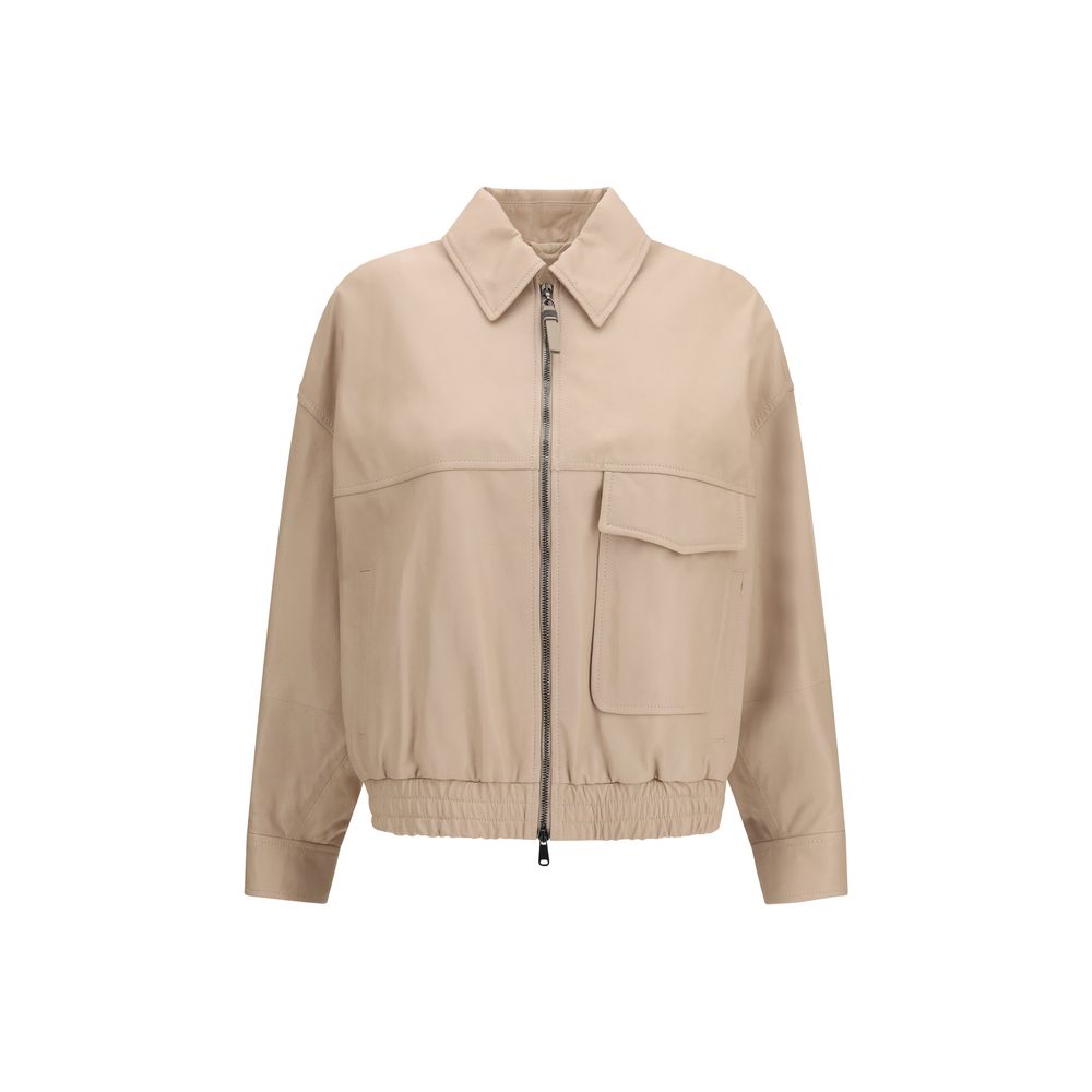 Brunello Cucinelli Beige Leather Leather Jacket