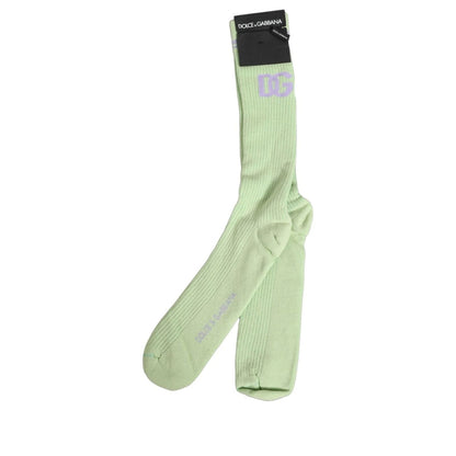 Dolce & Gabbana Men Light Green Logo Over Calf Accessory Socks