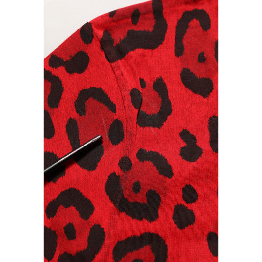 Dolce & Gabbana Red Leopard Print Short Sleeved Men T-shirt