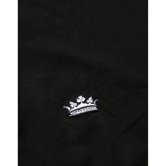 Dolce & Gabbana Black Crown Short Sleeved Henley Men T-shirt