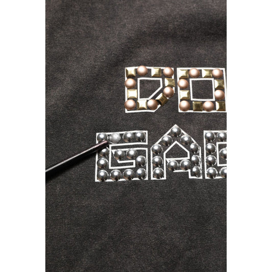 Dolce & Gabbana Gray Cotton Logo Stud Embellished T-shirt