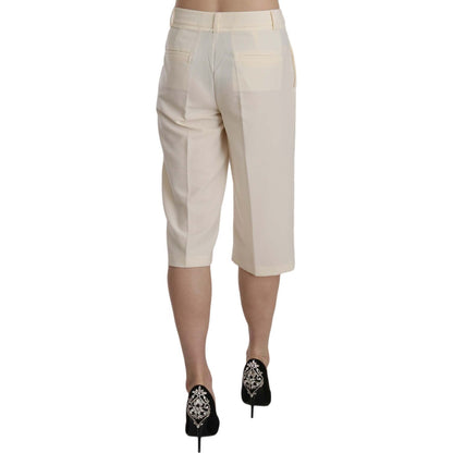 Silvian Heach Cream Mid Waist Cotton Straight Cropped Pants