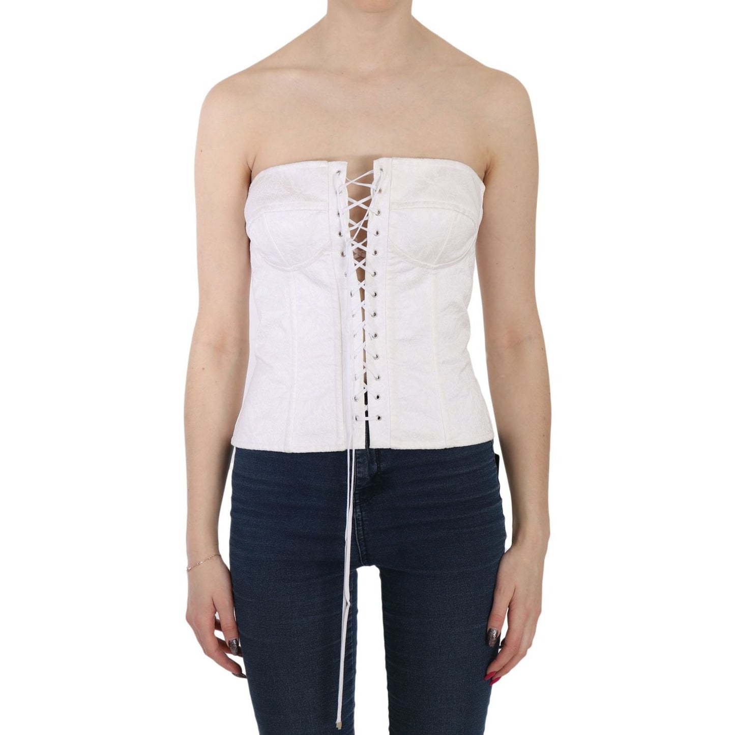 Dolce & Gabbana White PALERMO Cotton Bustier Top Corset
