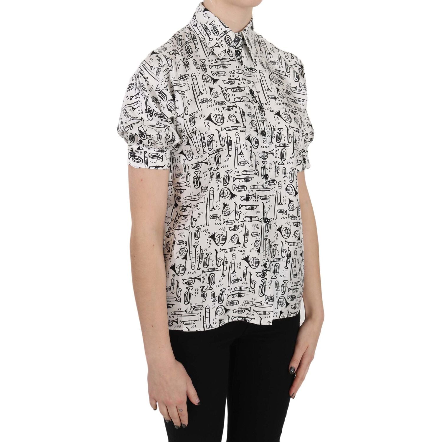 بلوزة من الحرير بطبعة البوق أنيقة من دولتشي آند غابانا