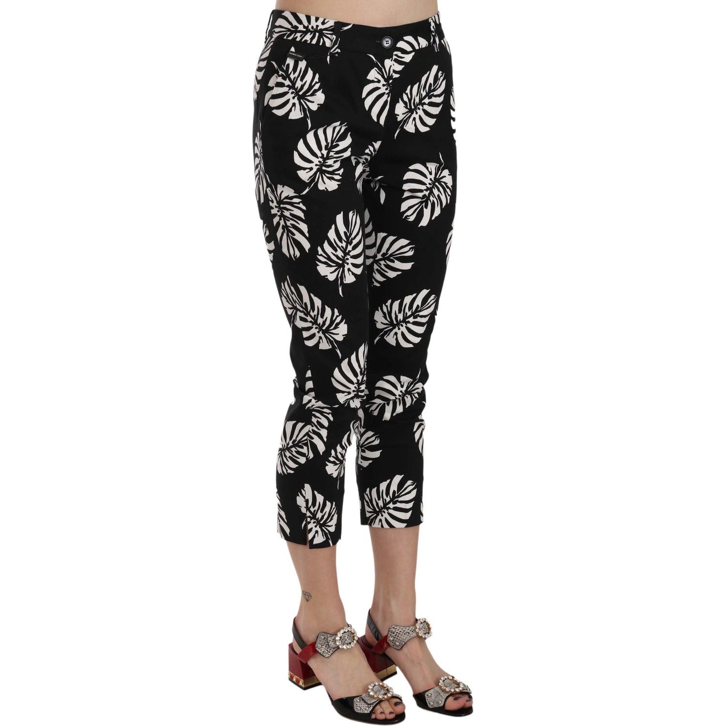 Dolce & Gabbana Black Palm Leaf Print Skinny Pants PAN70046-38