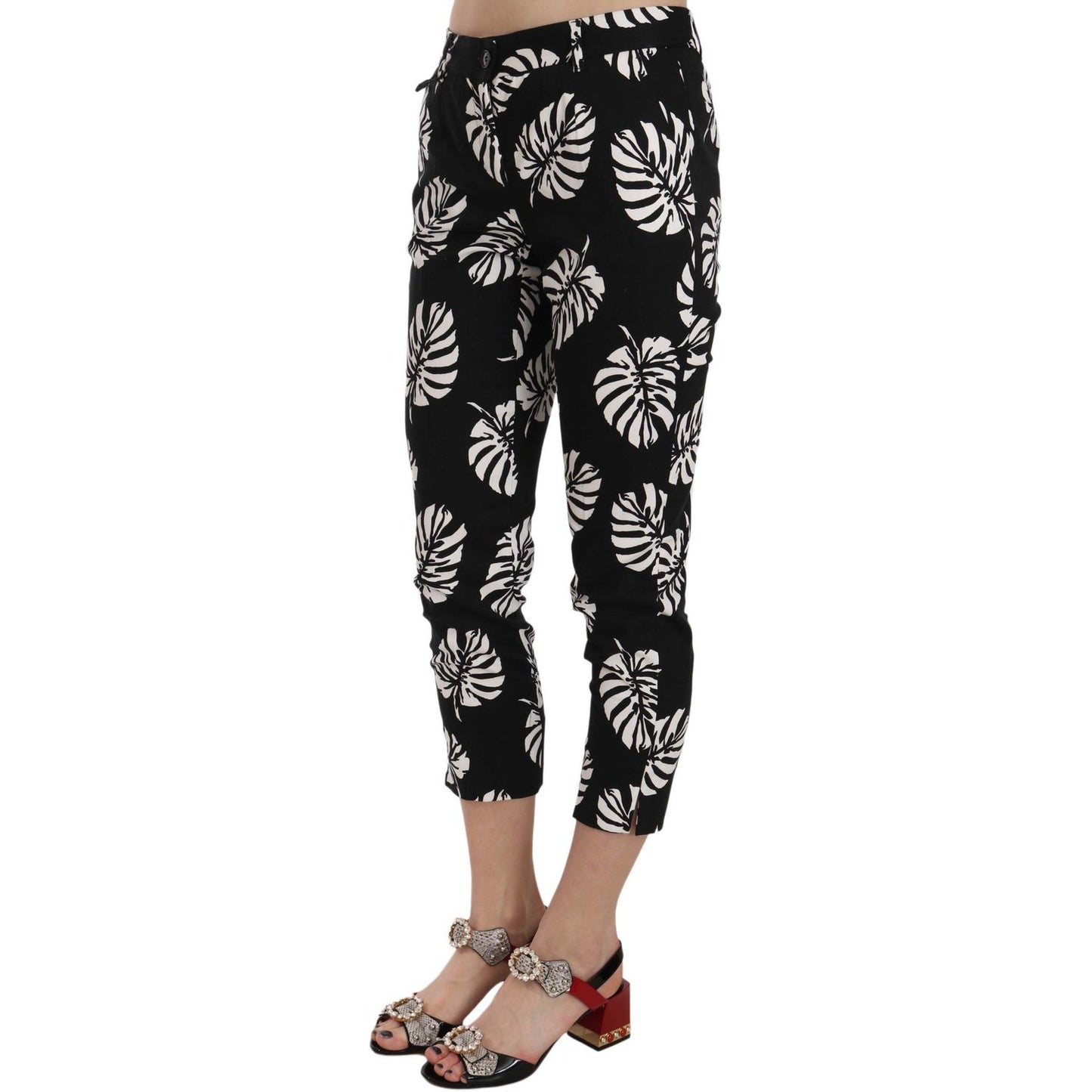 Dolce & Gabbana Black Palm Leaf Print Skinny Pants PAN70046-38