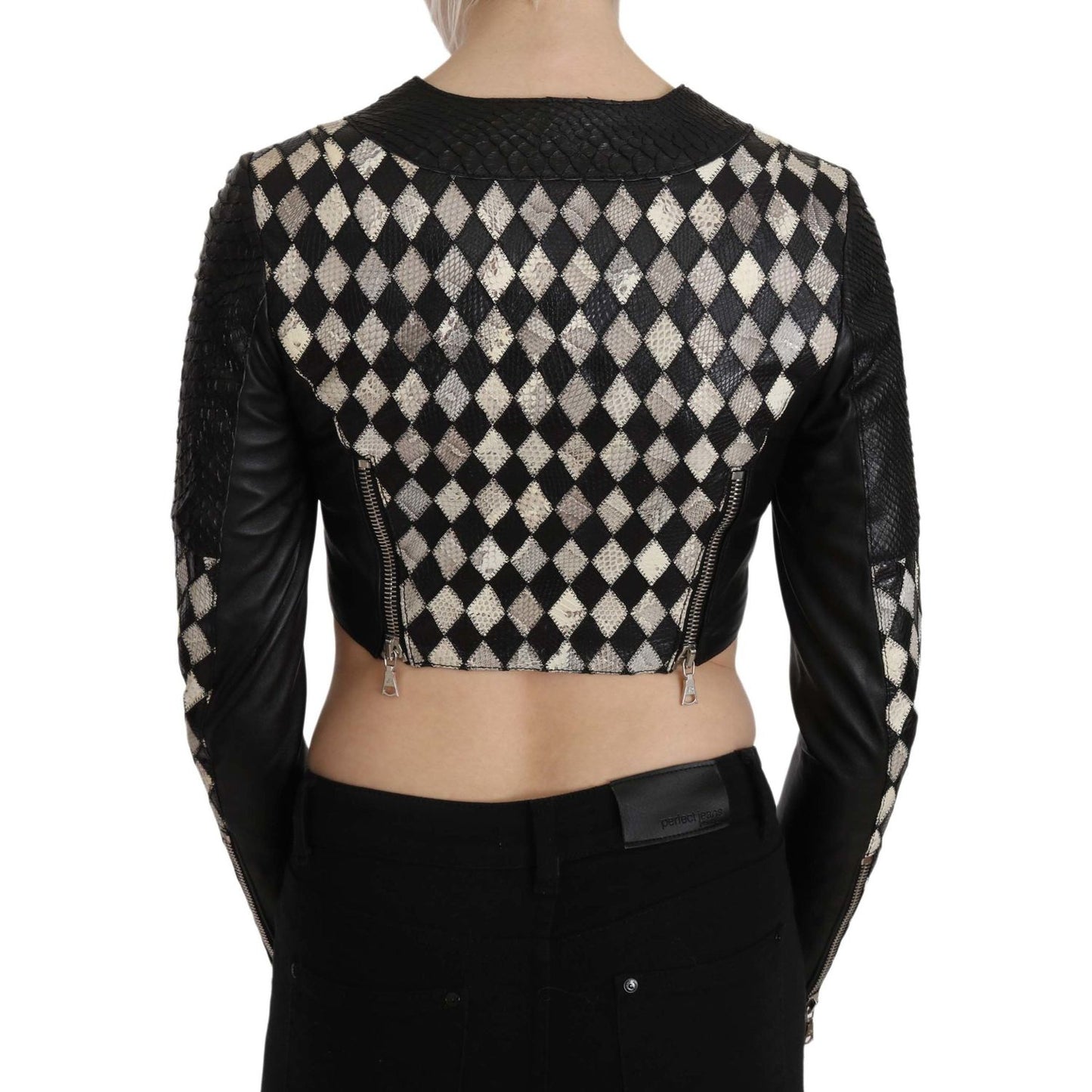 John Richmond Black White Leather Short Cropped Biker Jacket Coat Coats & Jackets