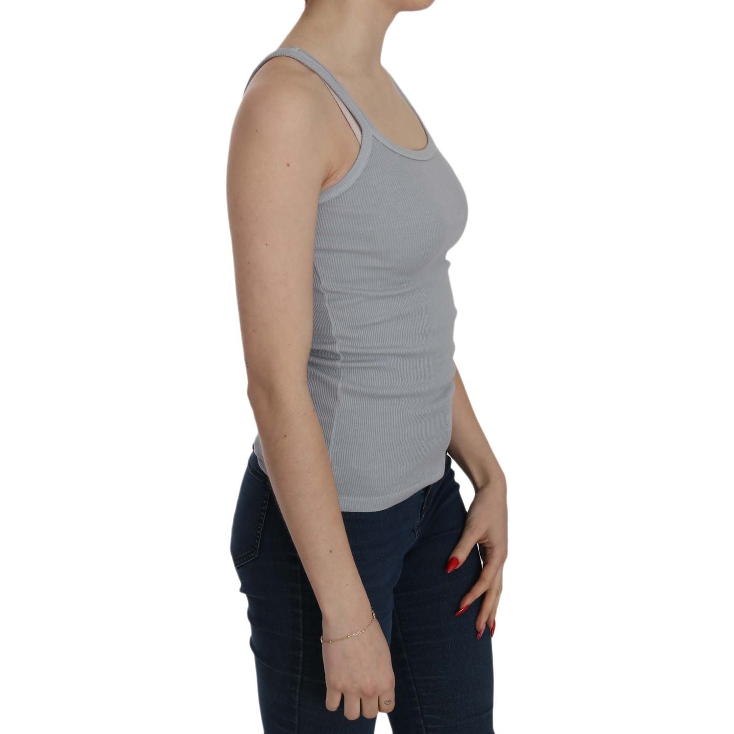 优雅无袖浅灰色棉质衬衫