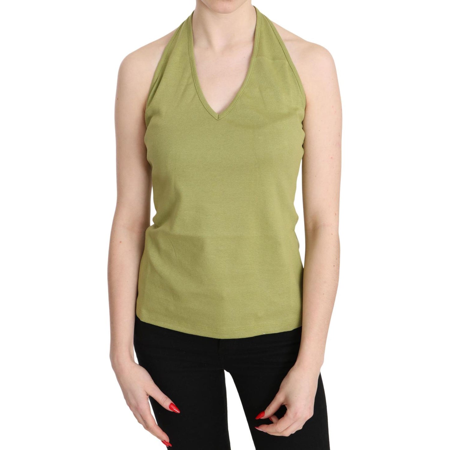 GF Ferre Green Halter Cotton Sleeveless Casual Tank Top Blouse